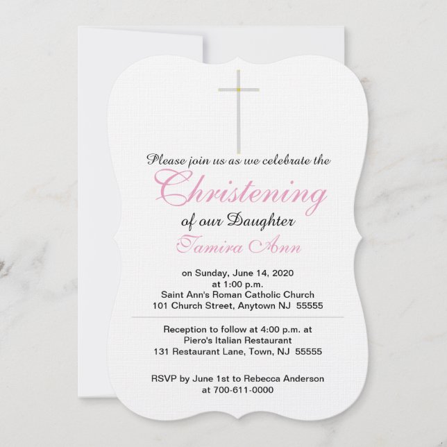 Invitation Fille croisée Christine rose blanc (Devant)