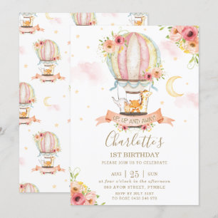 Invitation Fille d'animaux de la jungle Baby shower de ballon