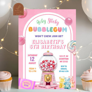 Invitation Fille d'anniversaire bonbon Bubble Gum Rose