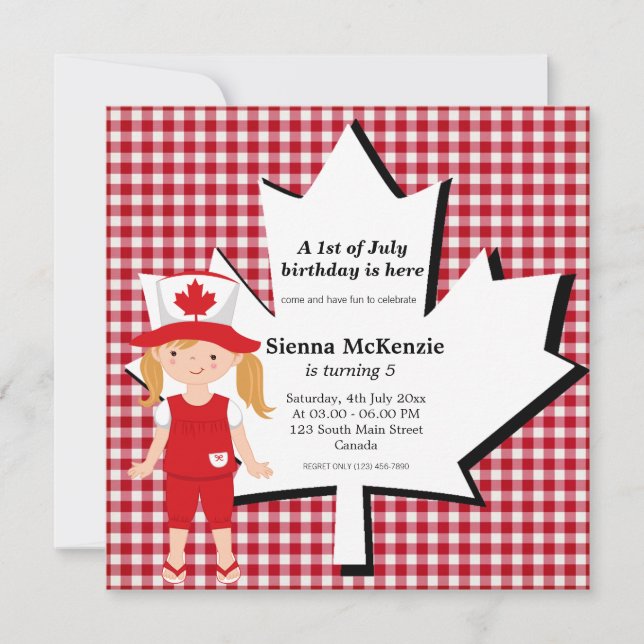 Invitation Fille d'anniversaire canadienne (Devant)