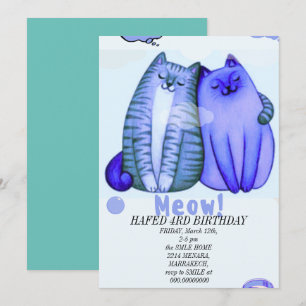 Invitation fille d'anniversaire chat filles chats chaton mign