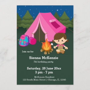 Invitation Fille d'anniversaire de camping
