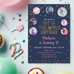 Invitation Fille d'anniversaire de la galaxie rose