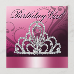 Invitation Fille d'anniversaire de la princesse Tiara (rose)