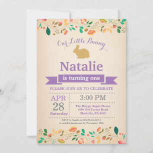 Invitation Fille d'anniversaire de lapin Œuf de Pâques 1er Pr