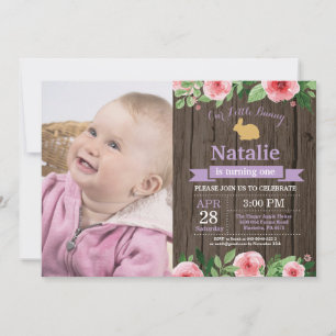 Invitation Fille d'anniversaire de lapin Œuf de Pâques 1er Pr