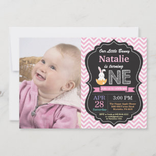 Invitation Fille d'anniversaire de lapin Œuf de Pâques 1er Pr
