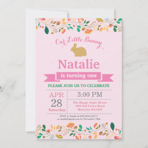 Invitation Fille d'anniversaire de lapin Œuf de Pâques 1er Pr