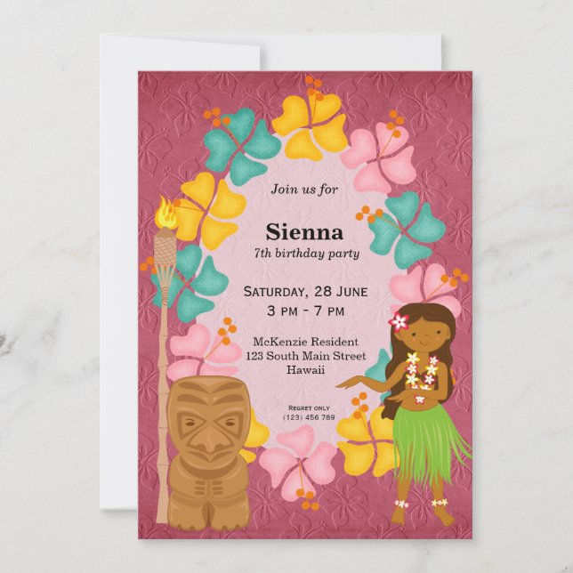 Invitation Fille d'anniversaire Hawaii (Devant)