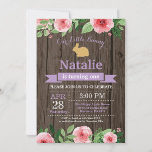 Invitation Fille d'anniversaire lapin de Pâques 1er Premier a