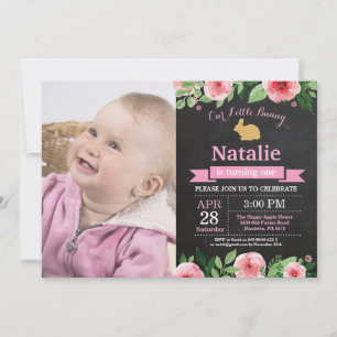 Invitation Fille d'anniversaire lapin de Pâques 1er Premier a