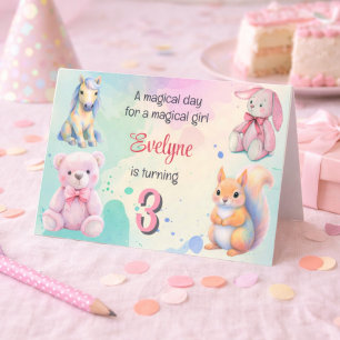Invitation Fille d'anniversaire licorne lapin ours pastel mag