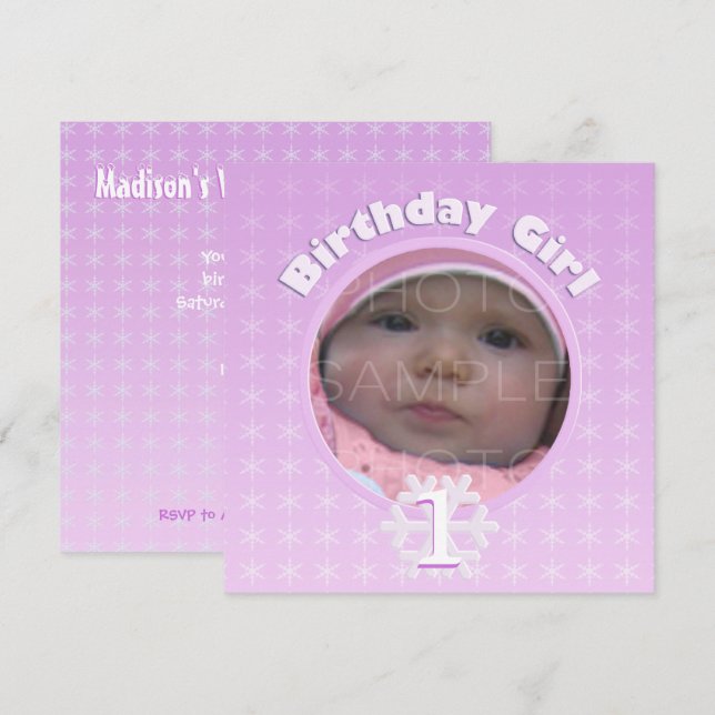 Invitation Fille d'anniversaire Photo hiver Onederland Invita (Devant / Derrière)