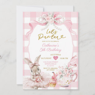 Invitation Fille d'anniversaire Pink Bunny Tea Party Let's P