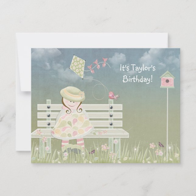 Invitation Fille d'anniversaire sur banc (Devant)