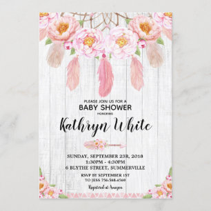Invitation Fille d'Baby shower de Boho Floral Rustic