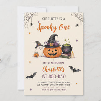 Invitation Fille de 1 an d'anniversaire Halloween Fantôme Eff