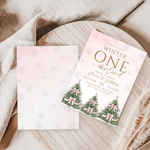 Invitation Fille de 1 an pour l'anniversaire d'hiver rose One
