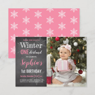 Invitation Fille de 1ère année de photo d'ardoise d'hiver Ann