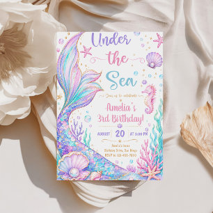 Invitation Fille de 3 ans pour l'anniversaire sirène sous la