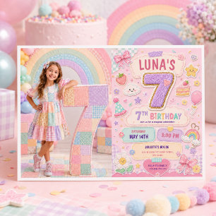 Invitation Fille de 7 ans pour une fête d'anniversaire arc-en