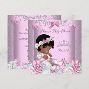 Invitation Fille de Baby shower afro-américaine rose et gris 