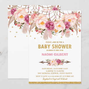 Invitation Fille de Baby shower de la drague de Boho Floral