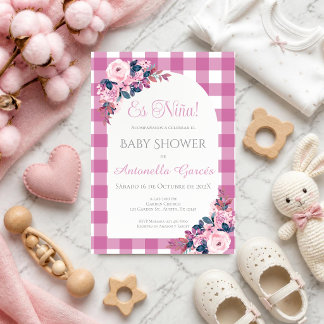 Invitation Fille de Baby Shower espagnol rose