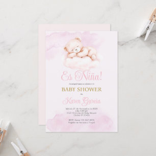 Invitation Fille de Baby Shower espagnol rose
