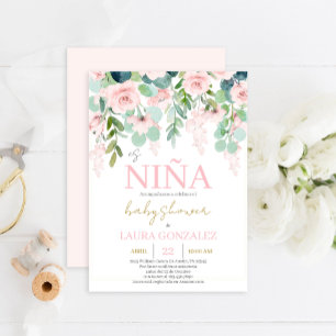 Invitation Fille de Baby shower espagnole rose pâle