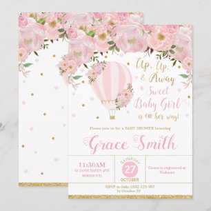 Invitation Fille de Baby shower Floral à ballon à air chaud
