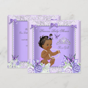 Invitation Fille de Baby Shower Lavande Grise Afro-Américaine