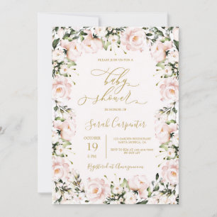 Invitation Fille de Baby shower rose pâle