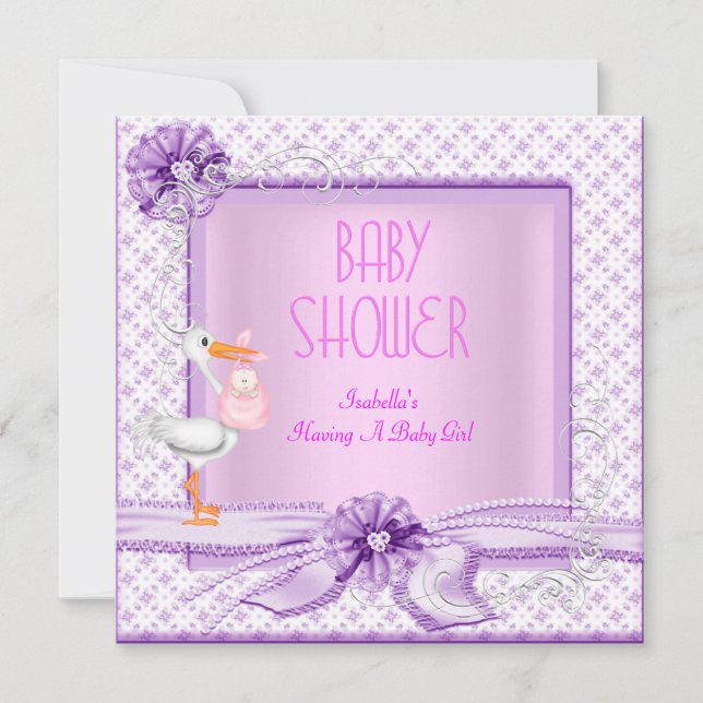 Invitation Fille de Baby shower rose violet Floral (Devant)