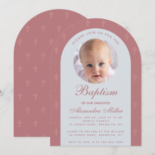 Invitation Fille de baptême Photo Moderne Arche Poussiéreux R