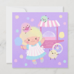 Invitation Fille de barbe à papa avec des monstres doux et du
