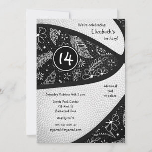 Invitation fille de basket-ball bohème noir blanc fête sporti