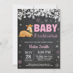 Invitation Fille de cerf d'hiver Baby Shower Tableau noir