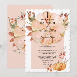 Invitation Fille de citrouille de baptême et de premier anniv