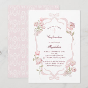 Invitation fille de confirmation aux pivoines roses