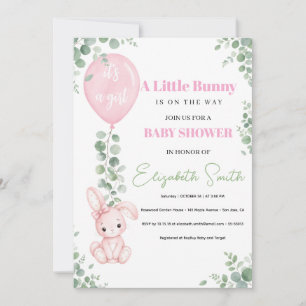 Invitation Fille de douche de bébé de lapin rose aquarelle