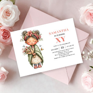 Invitation Fille de Fée Capricieuse Anniversaire Fleur Rose M