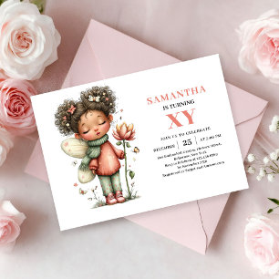 Invitation Fille de Fée Capricieuse Anniversaire Magie Rose P