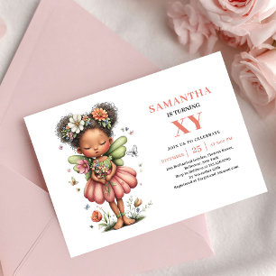 Invitation Fille de Fée Enchantée Anniversaire Fard Rose Magi