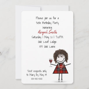 Invitation Fille de fête d'anniversaire 30 ans avec du vin