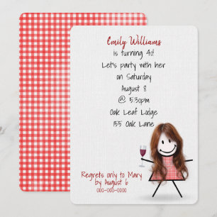 Invitation Fille de fête d'anniversaire 40 ans avec du vin