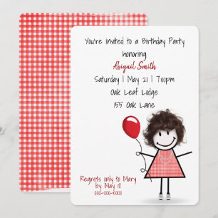 Invitation Fille de fête d'anniversaire avec ballon rouge