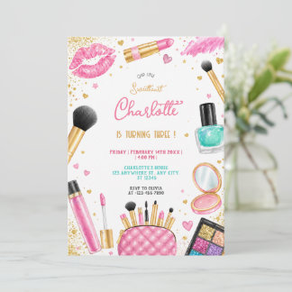Invitation Fille de fête d'anniversaire Chic Maquillage Glamo