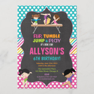 Invitation Fille de fête d'anniversaire de gymnastique