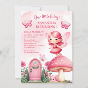 Invitation Fille de fête de jardin de fée rose chaud à l'aqua